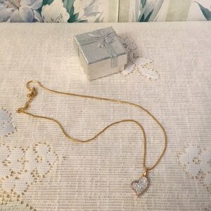NEW Gold Heart Pendant Necklace with Pavé Crystals